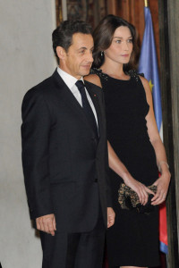 Carla Bruni with French president Nicolas Sarkozy as they welcome President of Iraq to a dinner on November 17th 2009 at Elysee Palace 3