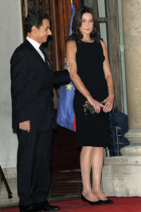 Carla Bruni with French president Nicolas Sarkozy as they welcome President of Iraq to a dinner on November 17th 2009 at Elysee Palace 2