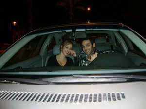 picture of star academy graduate Yahia sweis with Basma Boussiel inside his car