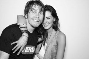 Taylor Cole with Jason Ritter on July 24th 2010 at the NERD Party Comic Con Paddle Jam Photobooth 3