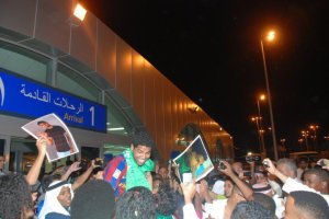 Mohamad Abdullah as he arrives back to saudi arabia at the airport after he left star academy 12