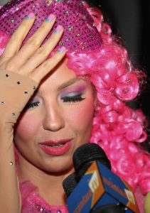 Thalia photo wearing a shiny pink costume at the 15th Annual Bette Midler New York Restoration Projects Hulaween held on October 29th 2010 Waldorf at Astoria Hotel in New York 1