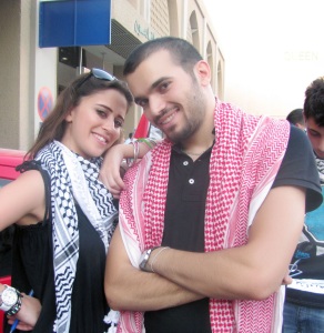 Layan Bazlamit picture on July 3rd 2011 as she arrives to Amman airport in Jordan with Mohamad Rafe brother