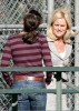 Amy Poehler and Rashida Jones at the filming set of Public Service