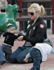 Gwen Stefani playing with baby Zuma Rossdale