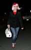 Britney Spears in a pink wig and red matching top and flats returning to her home late at night - old pictures January 2008