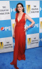 Anne Hathaway posing for the camera in a red long dress