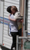 Hayden Panettiere and Milo Ventimiglia hugging on the filming set of the TV show Heroes