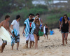 The cast of the hills at Sunset Beach in Hawaii filming the MTV show The Hills