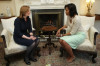 first lady Michelle Obama and Sarah Brown talk inside 10 Downing Street on April 1st 2009 in London England 1