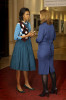 Michelle Obama with the wife of Britains Prime Minister Sarah Brown as the G20 spouses visit the Royal Opera House in Covent Garden on April 2nd 2009 in London England