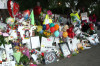 photo of the flowers and signed posters placed by fans outside the Jackson family compound dedicated to late King of Pop Michael Jackson on July 7th 2009 in Encino California