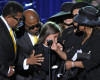 Michael Jackson's daughter Paris and family on stage during the public memorial service held at Staples Center on July 7th 2009 in Los Angeles California