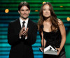 Jeff Gordon and actress Olivia Wilde onstage presenting an award during the 17th Annual ESPY Awards