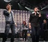 Adam Lambert and Kris Allen on stage during the 2009 American Idols Live tour at Staples Center on July 16th 2009 in Los Angeles California 4