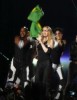 Madonna holding the Brazilian flag on stage during her concert in Barcelona Spain on July 21st 2009