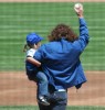 Eddie Vedder holds his daughter Olivia at a baseball game between the San Diego Padres and Chicago Cubs on May 14th 2006 in Chicago 3