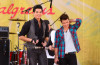 Kris Allen with Adam Lambert performing on stage during Good Morning America at Rumsey Playfield Central Park on August 7th, 2009 in New York City