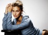 Bar Refaeli high quality desktop wallpaper in a blue satin shirt