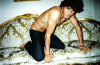 Marlon Teixeira photo shoot for Sergio K menswear campaign of fall and winter of 2009 topless and wearing black pants