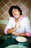 Marlon Teixeira photo shoot for Sergio K menswear campaign of fall and winter of 2009 wearing a pink and white sweater