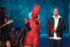 Eminem presents an Award to Lady Gaga as the Best New Artist at the 2009 MTV Video Music Awards at Radio City Music Hall on September 13, 2009 in New York City