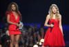 Taylor Swift speaks after Beyonce allows her to finish her speech that was cut short by Kanye West after Beyonce won Best Video of the Year during the 2009 MTV Video Music Awards 2