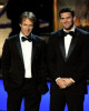 David Boreanaz and Stephen Moyer onstage presenting the Creative the Guest Actor and Actress In A Drama Series during the 61st Primetime Emmy Awards