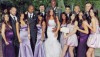 Khloe Kardashian and Lamar Odom photo during their wedding with Rob Kardashian and the bridemaids Kim and Kourtney Kardashian.