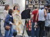 Dita Von Teese poses for a photo shoot for Harpers Bazaar on October 10th 2009 in a white and golden floral dress 4