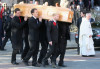 Keith Duffy and Ronan Keating carry out the coffin after the funeral of Boyzone singer Stephen Gately at St Laurence O'Toole Church on October 17th 2009 in Dublin Ireland