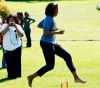 First Lady Michelle Obama takes participates in athletic activities on the White House South Lawn to promote physical fitness at the Healthy Kids Fair on October 21st 2009 6