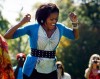 First Lady Michelle Obama takes participates in athletic activities on the White House South Lawn to promote physical fitness at the Healthy Kids Fair on October 21st 2009 2