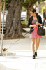 Ashley Greene photo wearing a pink dress as she walks her cute dog on January 15th 2010 in West Hollywood 2