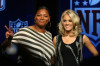 Queen Latifah and Carrie Underwood during the Pregame Show and National Anthem Press Conference held at the Fort Lauderdale Convention Center on February 4th 2010 in Fort Lauderdale Florida 6