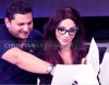 Bassem Feghali photo from his performance at the 15th ptime of 2011 staracademy as lebanese hostess Hilda Khalifeh with the makeup artist during a prova onstage